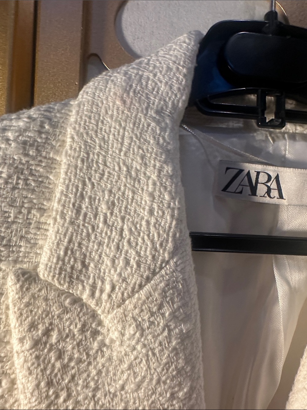 ZARA white Double-Breasted Textured Blazer with Gold Buttons Size XL - Picture 7 of 8